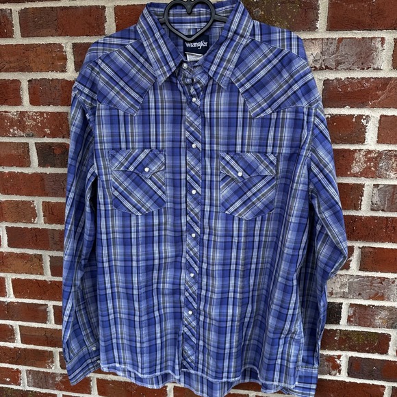 Wrangler Other - Wrangler Mens XXL Blue Plaid Western Snap Front Long Sleeve‎ Shirt